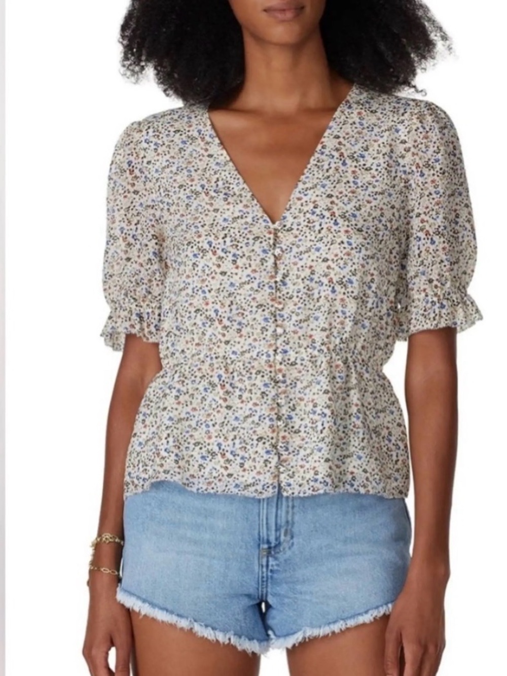Madewell Cream Floral Button-Front Peplum Blouse in Spring Floral